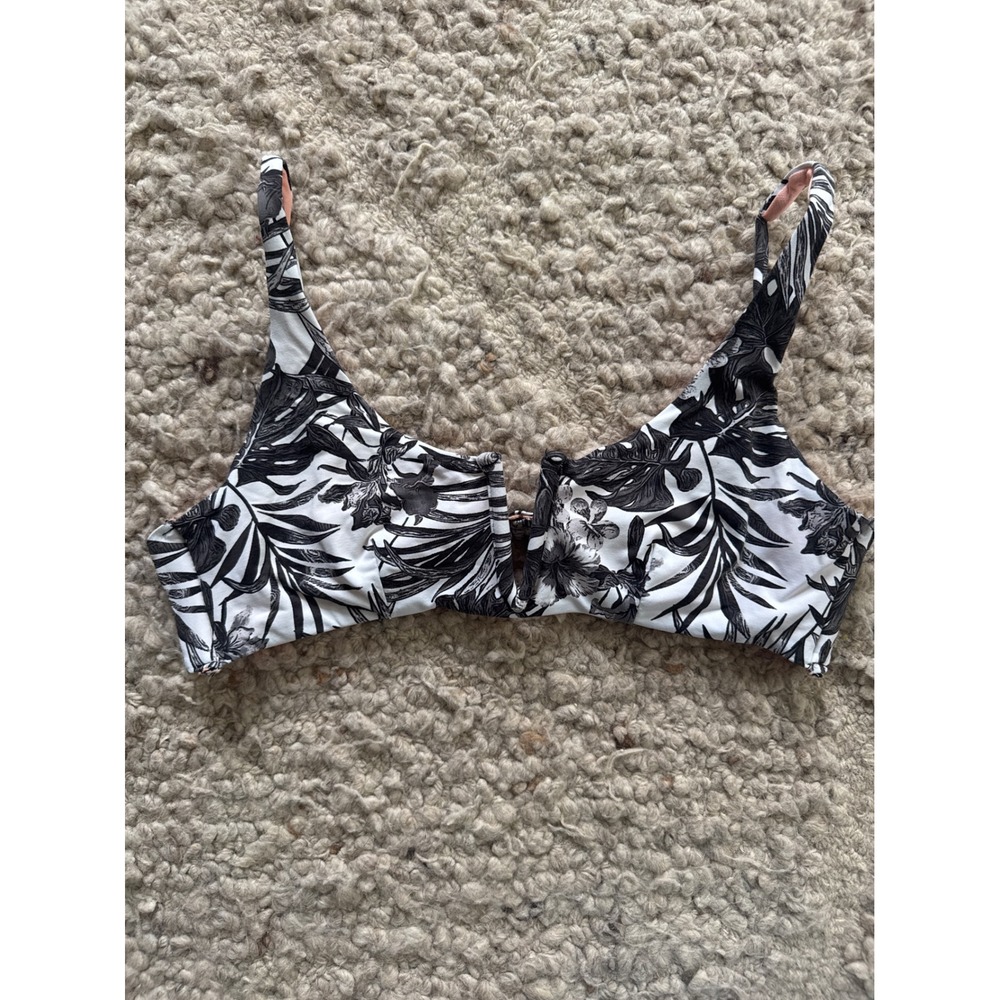 Ardene Swim Womens Small Black White Tropical Palm Floral V-Wire Bikini Top